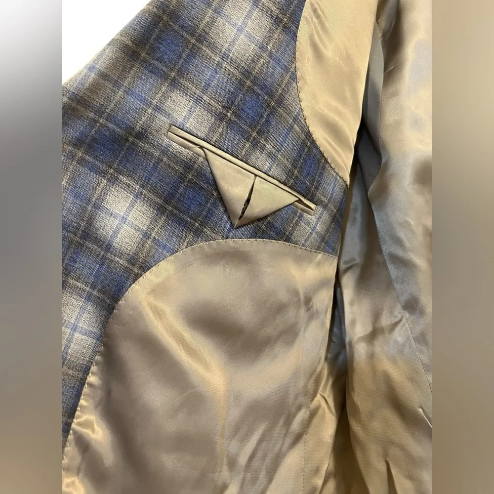 1. Lauren Ralph Lauren Classic-Fit UltraFlex Tan & Blue Plaid Sport Coat